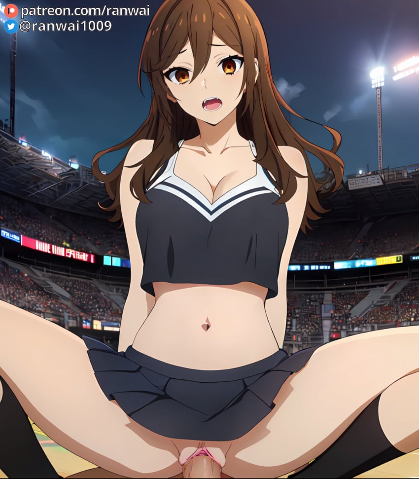 ai_generated anime bondage brown_eyes brown_hair cheerleader cheerleader_uniform cowgirl_position hori_kyouko horimiya ranwai sex stable_diffusion vaginal_penetration vaginal_sex