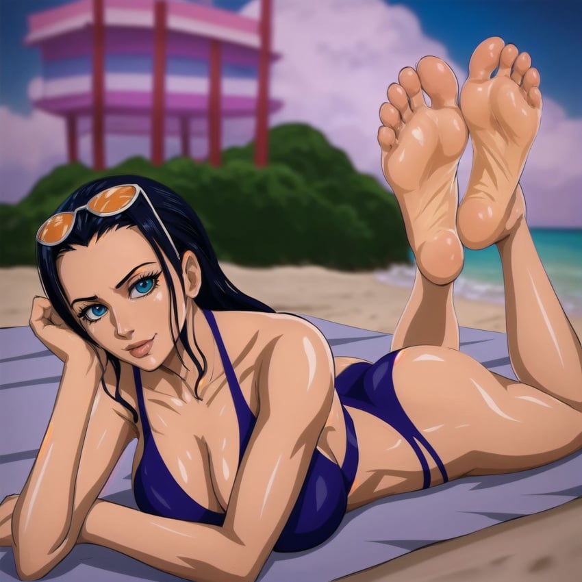 1girls 2d ai_generated anime anime_style barefoot big_feet bikini feet female female_only foot_fetish foot_focus full_color ganggreengoon meaty_soles nico_robin no_penetration one_piece soles solo solo_female the_pose toes wrinkled_feet wrinkled_soles