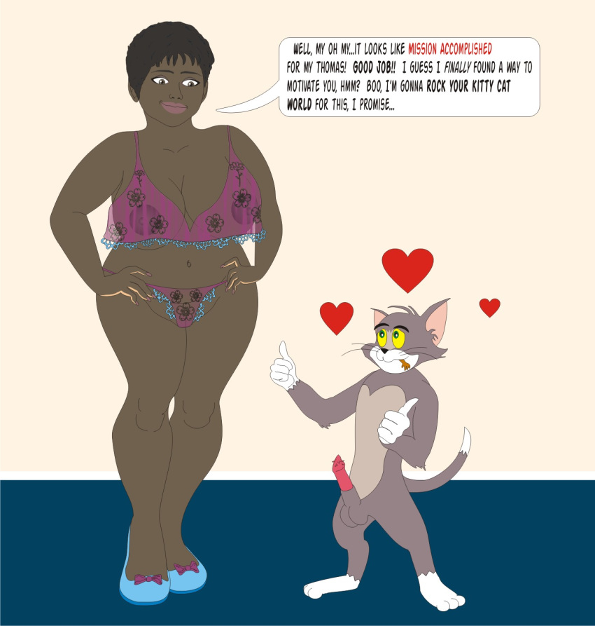 1boy 1girls balls breasts dark-skinned_female dark_skin erection female mammy mammy_two_shoes penis testicles tom_and_jerry tom_cat