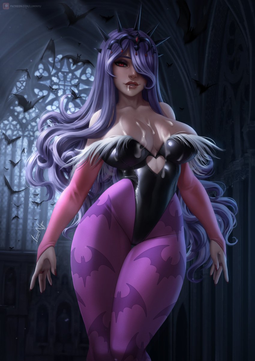 1girls animal_print arms_at_sides bare_shoulders bat bat_wings bats big_breasts breasts bridal_gauntlets camilla_(fire_emblem) cleavage clothing clothing_cutout collarbone cosplay cum cum_between_breasts cum_drip cum_dripping cum_dripping_down_chin cum_in_mouth cum_on_body cum_on_breasts cum_on_chest cum_on_clothes cum_on_clothing cum_on_face cum_on_upper_body cumshot curly_hair curvy darkstalkers elbow_gloves female female_only fire_emblem fire_emblem_fates gloves gumroad_logo gumroad_username hair_ornament hair_over_one_eye hartman_hips heart_cutout highleg highleg_leotard highres hips indoors large_breasts legs_together leotard lips long_hair looking_at_viewer luminyu medium_breasts mole mole_on_breast morrigan_aensland morrigan_aensland_(cosplay) nail_polish nintendo pantyhose parted_lips patreon_logo patreon_username print_legwear purple_gloves purple_hair red_eyes red_nails smile solo solo_female standing strapless strapless_leotard thick_thighs thigh_gap thighs thunder_thighs tiara tight_clothing twitter_logo twitter_username vampire very_long_hair video_game video_game_character video_games voluptuous web_address white_skin