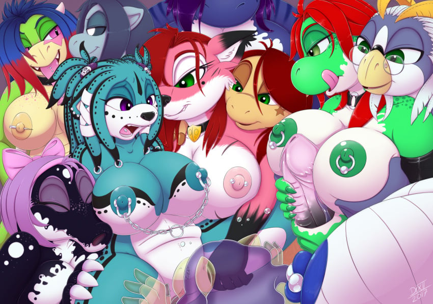 2017 alexia_(drxii) anthro avian beak big_breasts bird birdo breasts canine closed_eyes collar crossover digital_media_(artwork) dildo dinosaur drxii ear_piercing elleseve equine fan_character female fox frieda_locke friendship_is_magic frosti_loxxxe ghost green_yoshi group hair horse huge_breasts ipsywitch koopa mammal mario_(series) my_little_pony nintendo nipple_piercing nipples non-mammal_breasts nude nushi open_mouth penguin piercing pony pussy red_hair reptile scalie scarlette_vixen sex_toy sif_(drxii) simple_background spirit starry-eyed_surprise video_games yoshiyuke