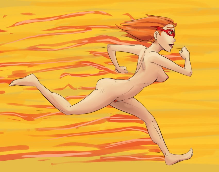 1girls barefoot breasts completely_nude completely_nude_female dc female female_only goggles irey_west iris_west_ii kid_flash kingdom_come motion_lines nipples nude nude_female pubic_hair red_hair running side_view solo source_request tagme tourbillon