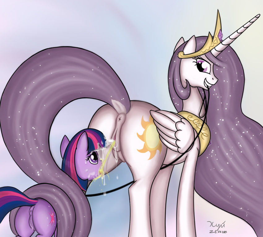 drinking_urine forced friendship_is_magic harness my_little_pony peeing peeing_in_mouth princess_celestia princess_celestia_(mlp) pussy_juice straight_hair twilight_sparkle_(mlp) xyi yuri