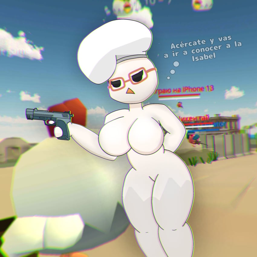 1girls background big_breasts boobs breasts chicken_gun glasses gun tagme text tits xenixgduwu