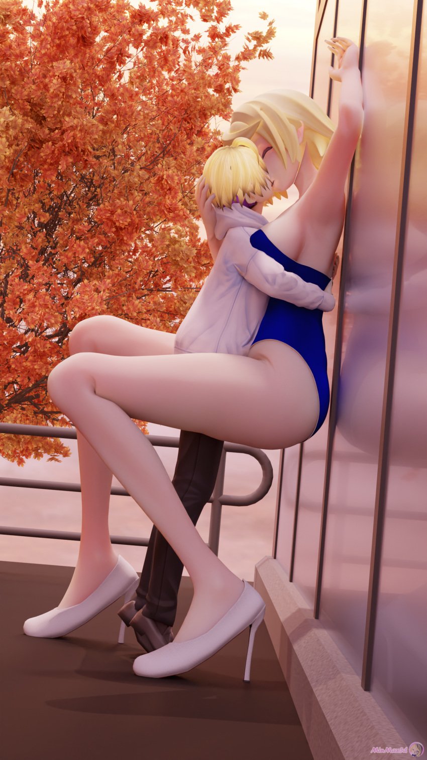 1boy 1girls 3d 3d_(artwork) big_breasts blonde_female blonde_hair blonde_hair_female blonde_hair_male blonde_male boyfriend breasts clothed clothed_female clothed_male curvy curvy_female curvy_figure giant giantess giantess_growth girlfriend growing growth kagamine_rin light-skinned_female light-skinned_male light_skin mikumikudance mini_giantess minmax3d mmd part_of_a_set vocaloid