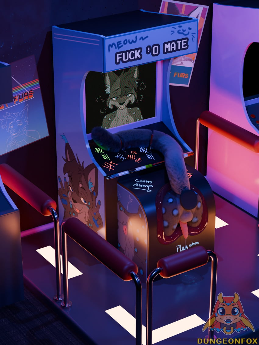 3d_(artwork) absurd_res after_sex anal anal_sex animal_genitalia animal_penis anthro arcade arcade_machine arthwr ass balls big_buttplug big_dildo blue_eyes bodily_fluids bondage bound buttplug buttplug_in_ass buttplug_insertion cheek_tuft cum cum_drip cum_on_ground cum_plugged cum_pool digital_media_(artwork) dildo directional_arrow dripping dungeonfox ear_tuft ejaculation english_text erection excessive_cum excessive_genital_fluids facial_tuft felid feline feline_genitalia feline_penis forced fur fur_markings genital_fluids genitals graffiti grey_body grey_fur hands-free hi_res hybrid inner_ear_fluff large_toy leopard_spots long_tail lynx male male_anthro mammal marker markings nude object_in_ass pantherine penetration penile_spines penis penis_backwards plug_(sex_toy) plug_after_use plug_insertion plug_when_not_in_use profanity public_use restraints sex_toy sex_toy_in_ass sex_toy_insertion snow_leopard solo spots spotted_body spotted_fur stuck tail tail_bondage tail_tied tally_marks text through_wall tongue_out tuft western_tally_marks writing_utensil