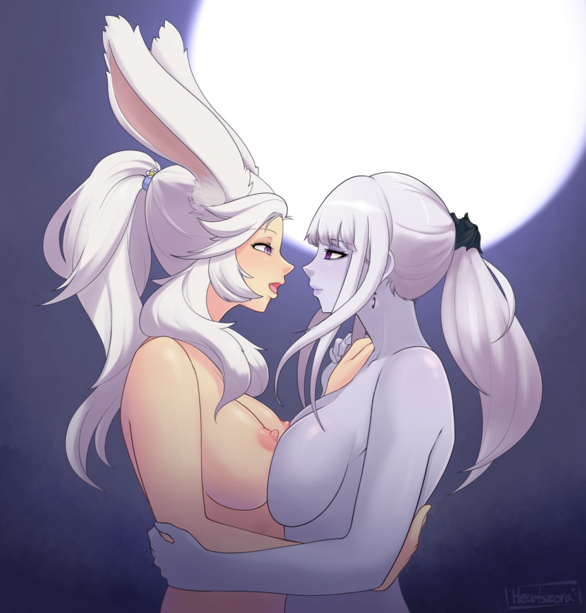 2girls breasts bunny_ears final_fantasy_xiv heartszora multiple_girls omega-f viera