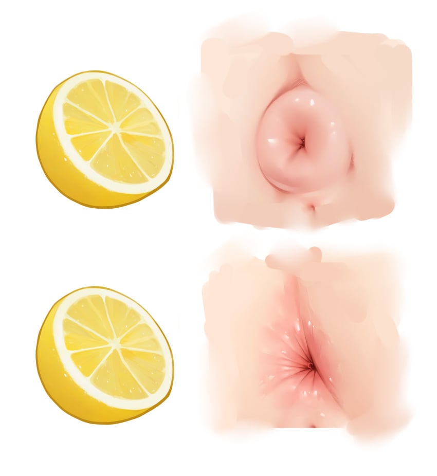 anus detailed_anus female food fruit highres lemon lemon_slice meme merrytail original puckered_anus pussy pussy_peek simple_background thour_(meme) white_background