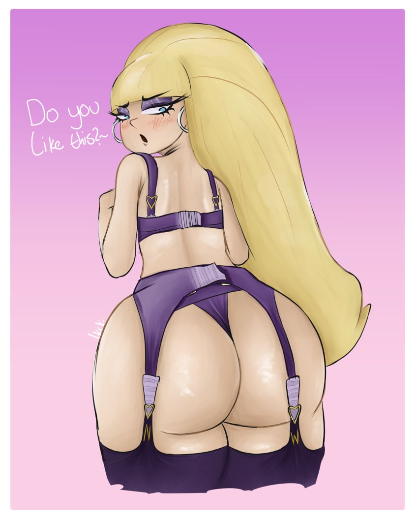 ass big_ass blonde_hair english_text from_behind from_behind_position gravity_falls half-closed_eyes leekcheek lingerie looking_back pacifica_northwest self_upload talking_to_viewer