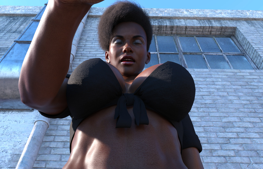 3d closed_eyes dark-skinned_futanari dark_skin dick dickgirl futanari head_grab interracial low-angle_view muscular muscular_futanari penis spodvohomg taker_pov