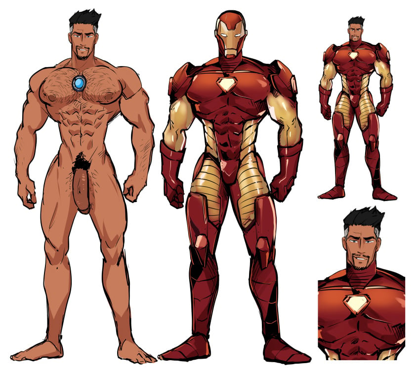 armor bara beard big_penis daddy dilf hairy_chest iron_man lilprincyvi male male_nipples male_only male_pubic_hair manly marvel mature_male muscular_male nipples nude penis tony_stark white_background