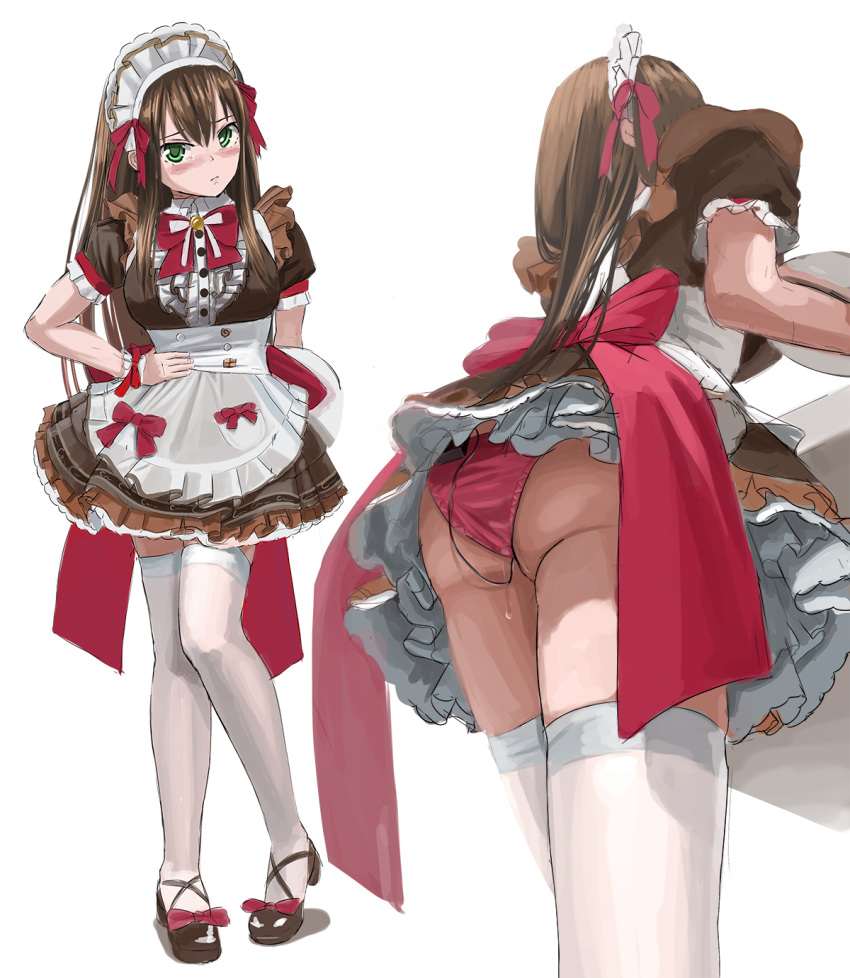 1girls clothing discreet_vibrator female female_focus female_only fleda hidden idolmaster idolmaster_cinderella_girls maid maid_headdress maid_uniform panties pantyshot shimamura_uzuki stockings tagme vibrator video_games