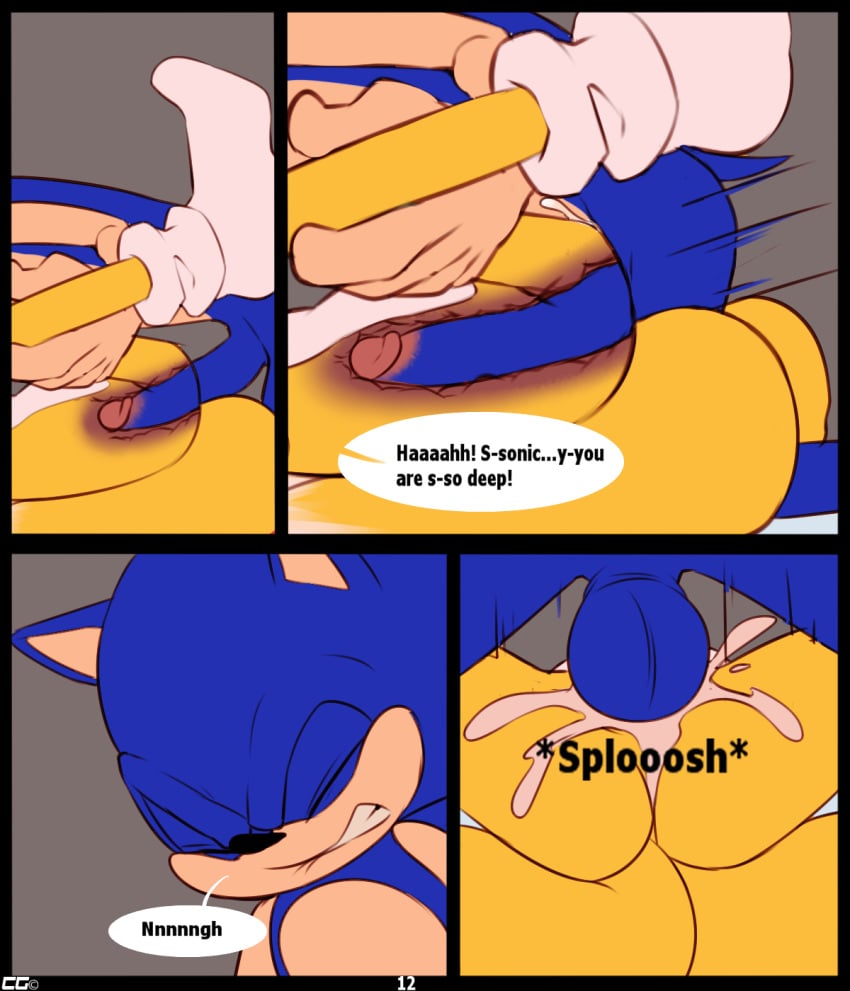 2015 anal anal_sex balls blue_fur blush crazedg cum cum_in_ass cum_inside english_text fur furry green_eyes hedgehog male male_only mammal multiple_males penetration penis sonic_(series) sonic_the_hedgehog tails text yaoi