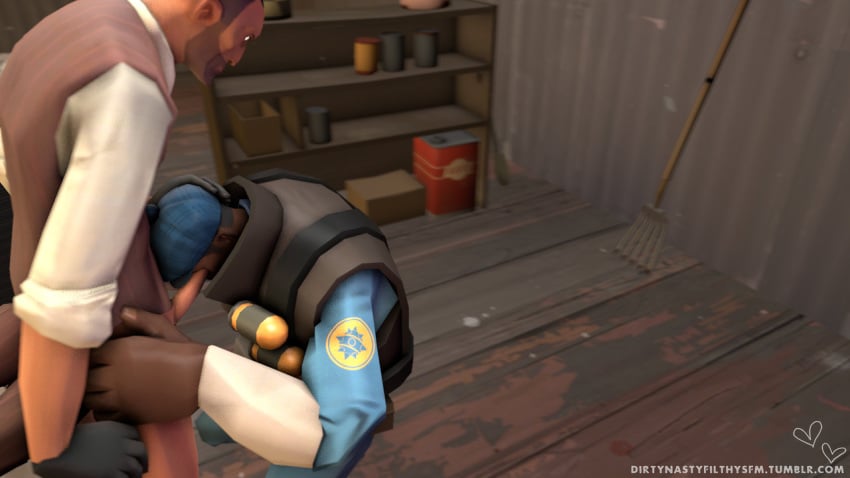 2boys 3d bandolier bottomless cap dark-skinned_male demoman demoman_(team_fortress_2) erection eye_fucking facial_hair fellatio gay gloves human human_male human_only looking_at_partner looking_down male male_only maskless_spy rake sleeves_rolled_up source_filmmaker spy spy_(team_fortress_2) tagme team_fortress_2 vest yaoi