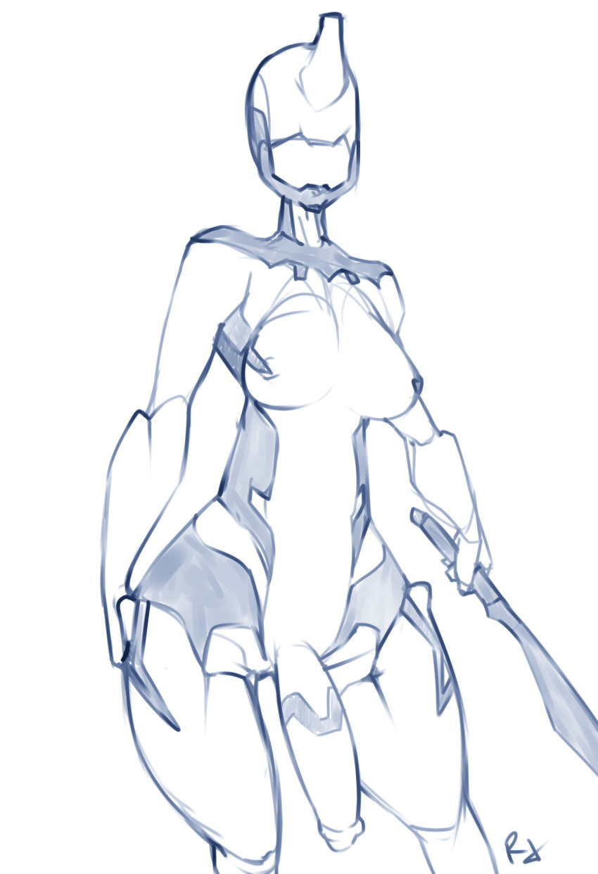 1futa bodysuit crossgender excalibur_(warframe) futanari intersex mtf_crossgender penis r4 rule_63 small_breasts solo solo_futa warframe