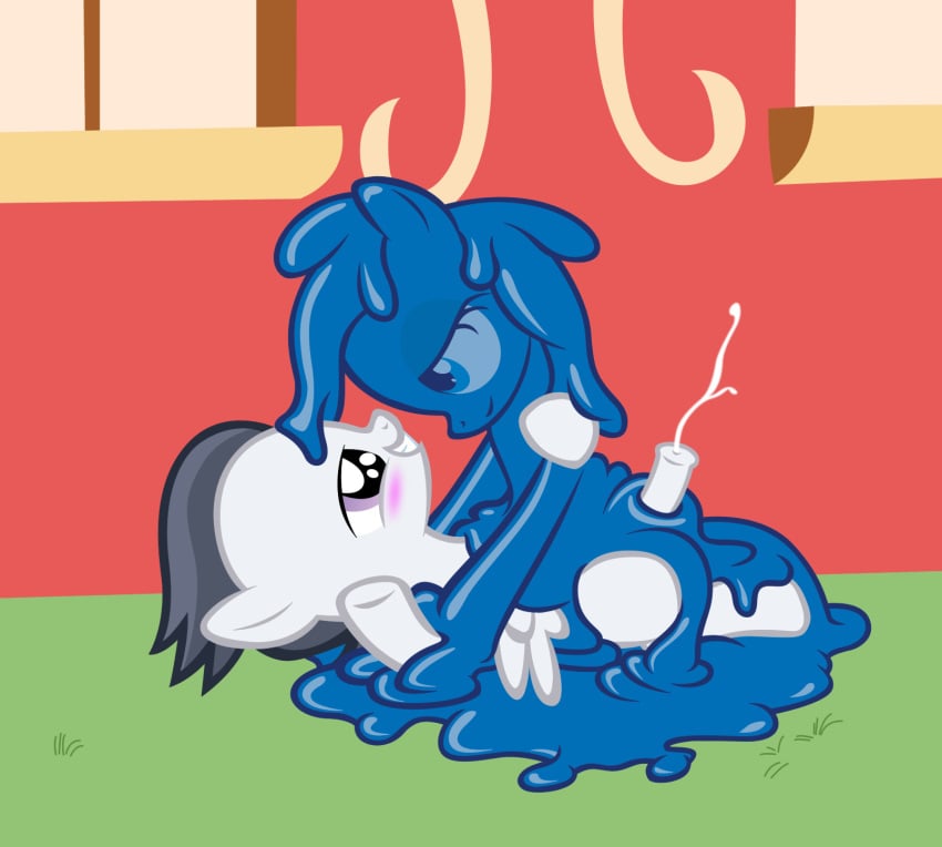 badumsquish blue_eyes blush ejaculation friendship_is_magic my_little_pony penis pony rumble_(mlp) slime slime_pony tagme young