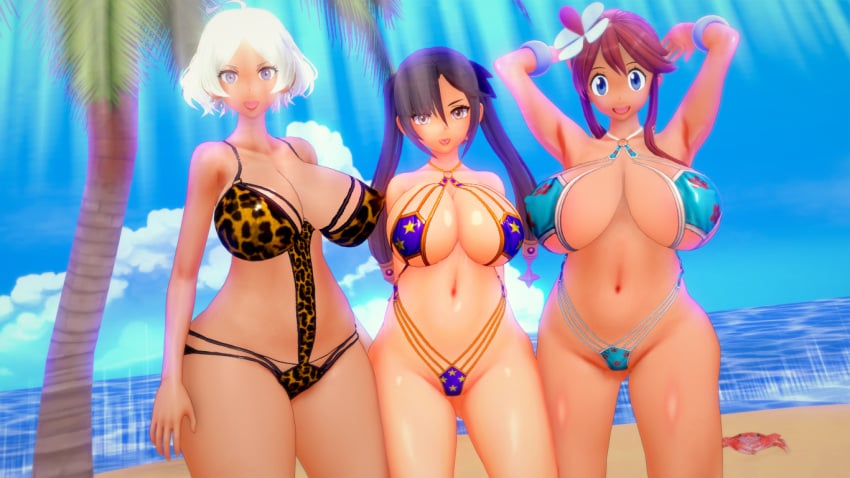 3d 3d_(artwork) 3girls alternate_breast_size breasts codeyumi female genshin_impact gundam gundam_suisei_no_majo huge_breasts mona_(genshin_impact) pokemon pokemon_bw secelia_dote skyla_(pokemon) thick_thighs