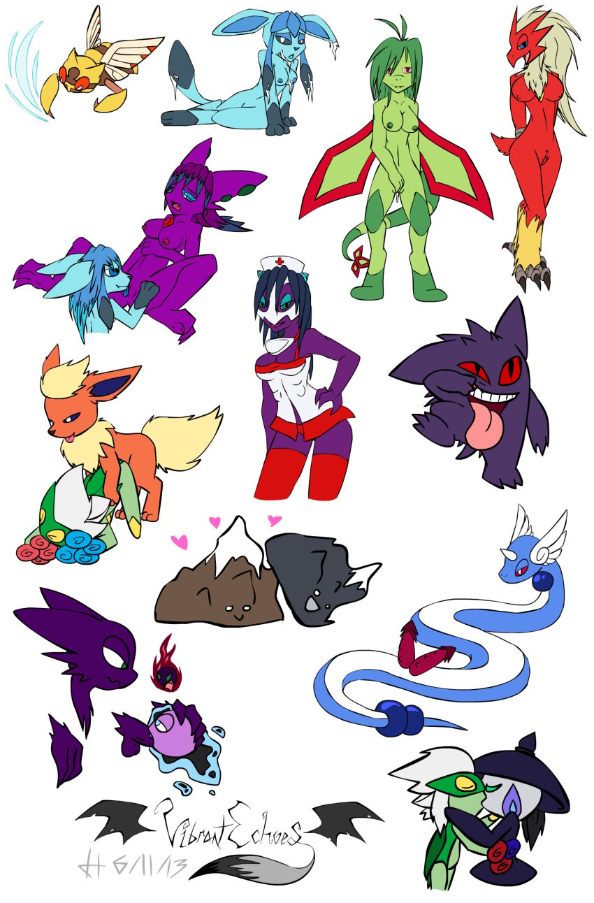 blaziken dragonair eeveelution flareon flygon froslass gastly gengar glaceon haunter interspecies lampent ninjask pokemon pokemon_(species) roserade sableye