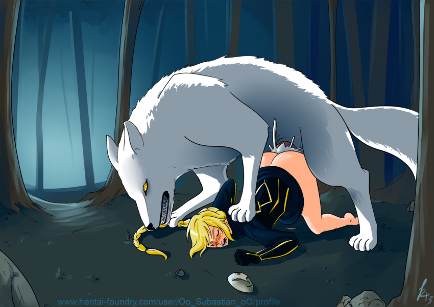 bestiality blonde_hair blush braid braided_hair closed_eyes clothed_sex clothing cum cum_in_pussy cum_inside dark_souls female female_on_feral feral from_behind genderswap great_grey_wolf_sif human_on_feral interspecies long_hair lord's_blade_ciaran male oo_sebastian_oo open_mouth penetration penis rape size_difference vaginal_penetration zoophilia