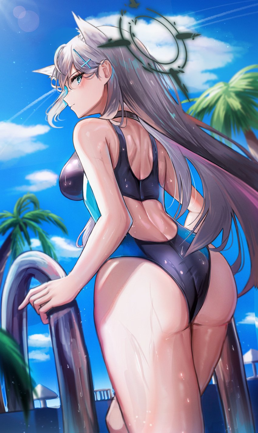 1girls absurd_res absurdres ass bare_arms bare_ass bare_butt bare_legs bare_shoulders bare_skin bare_thighs black_choker black_halo black_one-piece_swimsuit black_swimsuit black_swimwear blue_archive blue_sky blush blush_lines blushing_female breasts choker elbows female female_focus female_only fingers halo high_resolution highres hourglass_figure legs li_se light-skinned_female light_skin long_hair looking_at_viewer looking_back medium_breasts naked naked_female nude nude_female one-piece_swimsuit palm_tree palm_trees shiroko_(blue_archive) shiroko_(swimsuit)_(blue_archive) shiroko_(terror)_(blue_archive) shoulders sideboob silver_hair silver_hair_female sky slender_body slender_waist slim_girl slim_waist solo standing swimsuit swimwear thick_ass thick_thighs thighs thin_waist tree trees underboob upper_body very_long_hair wet wet_bikini wet_body wet_breasts wet_hair wet_legs wet_skin wet_thighs white_hair white_hair_female wide_hips