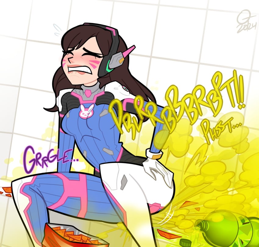 1girls 2d 2d_(artwork) asian asian_female d.va fart fart_cloud fart_fetish farting female female_only gassy gassy_female oddtenn overwatch overwatch_2 overweight_female solo tenuousoddity