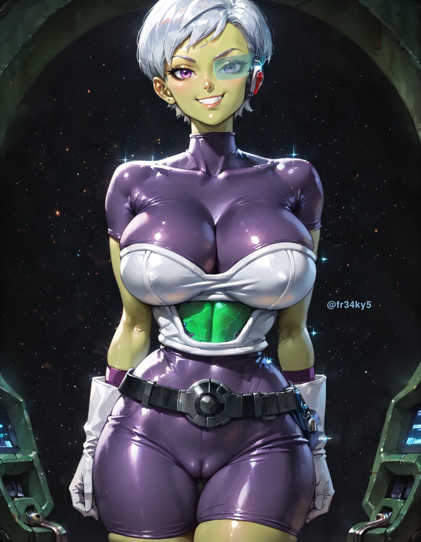 2busty2hide ai_generated belt big_breasts boots breasts cameltoe cheelai clothed colored_skin dragon_ball dragon_ball_super fr34ky gloves green-tinted_eyewear green_skin huge_breasts huge_hips large_ass large_breasts legs_apart panties pussy_visible_through_clothes pussy_visible_through_leotard pussy_visible_through_spats scouter standing thick_thighs tinted_eyewear white_hair wide_hips