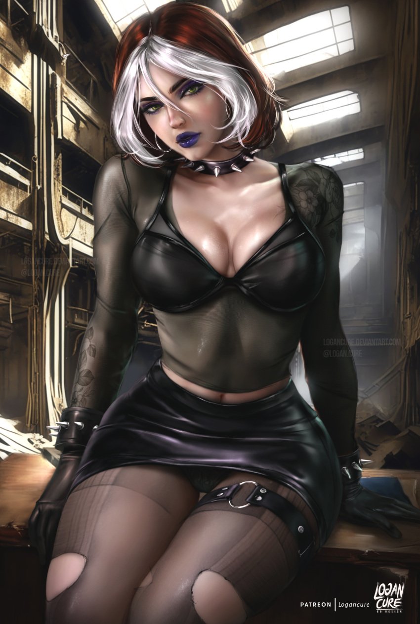 1girls 2024 anna_marie brown_hair brunette_hair cleavage curvy dat_ass female female_only fully_clothed goth goth_girl gothic green_eyes hourglass_figure human human_only light-skinned_female light_skin lips logan_cure looking_at_viewer marvel marvel_comics miniskirt red_lips revealing_clothes rogue_(evolution) rogue_(x-men) sheer sheer_clothing short_hair sitting skirt spiked_bracelet spiked_collar superhero superheroine two_tone_hair white_hair white_streak x-men x-men_evolution