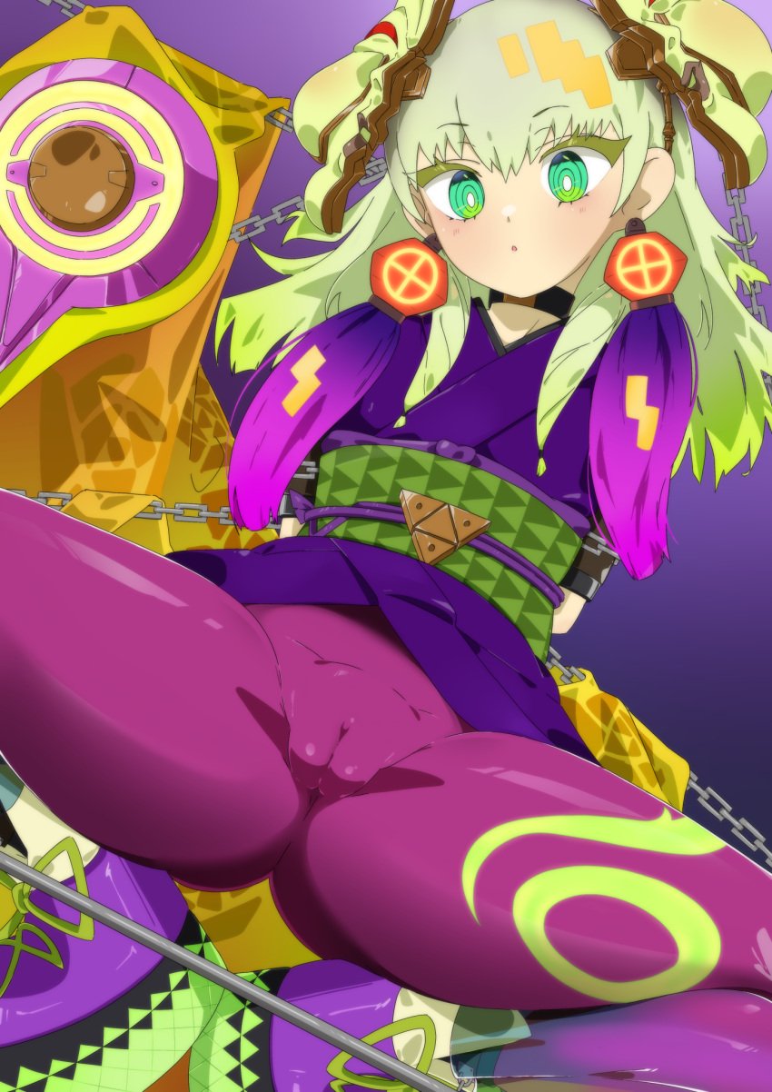 ass_visible_from_the_front ass_visible_through_clothes duel_monster female green_eyes kimono more_at_source noh-p.u.n.k._ze_amin pantyhose restrained tagme_(artist) tight_clothing tights two_tone_hair vagina_visible_through_clothing yu-gi-oh!