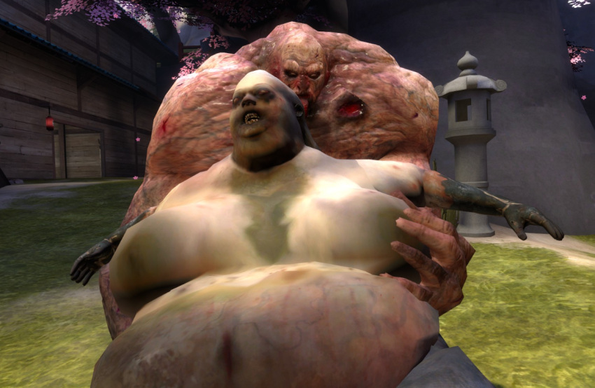 1girls bbw boomer_(left_4_dead) boomette_(left_4_dead) female female_boomer_(left_4_dead) half_naked lifting lifting_person muscular obese obese_female overweight overweight_female penetration ssbbw tank_(left_4_dead) zombie zombiegirl