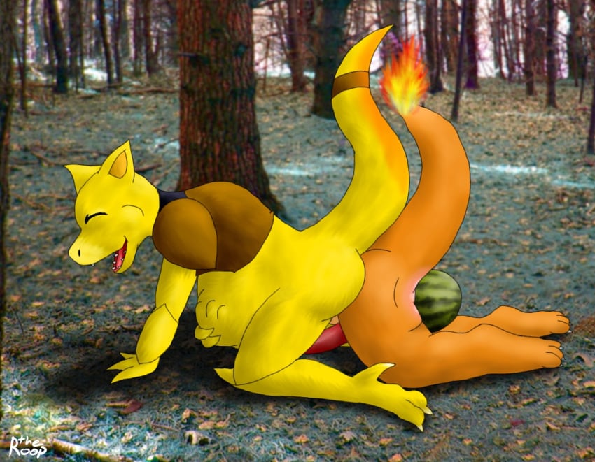 abra charmeleon color day feral feral_unbirthing_feral fire nintendo outdoors pokemon tagme tail tail_fire the_roop unbirthing vore watermelon