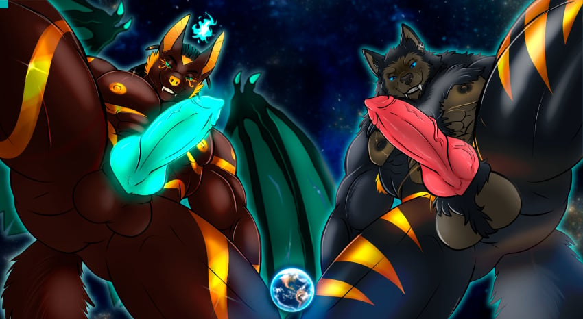 absurd_res anthro anubis_bayek balls bulge canid canine canis caramellgabi duo genitals hi_res hogan_bayek jackal knot macro male male/male mammal muscular mythological_canine mythological_creature mythology nubis_bayek planet_earth space were werecanid werecanine werewolf