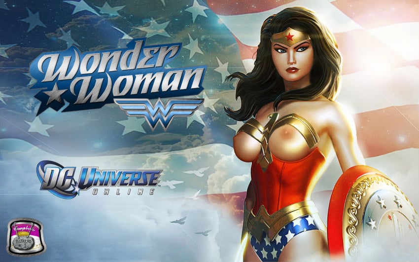 areola bizarro_souperman blue_eyes breasts dc_comics dc_universe_online erect_nipples nipples wonder_woman wonder_woman_(series)