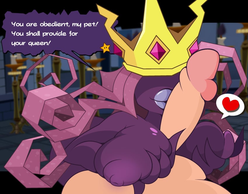 1boy 1girls big_breasts big_penis breasts dialogue english_text mario mario_(series) mrcbleck paper_mario paper_mario:_the_thousand-year_door penis penis_between_breasts shadow_queen tagme text