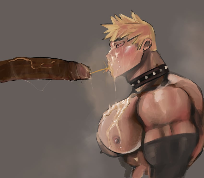 adaikki bara bara_tiddies bara_tits big_muscles black_penis blonde_hair blonde_hair_male blonde_male collar cum_on_chest gay male male_only muscles muscular_male original_character peeing piss_drinking pissing_in_mouth pubic_hair pubic_hair_on_face submissive submissive_human submissive_male urinating_male urination urine