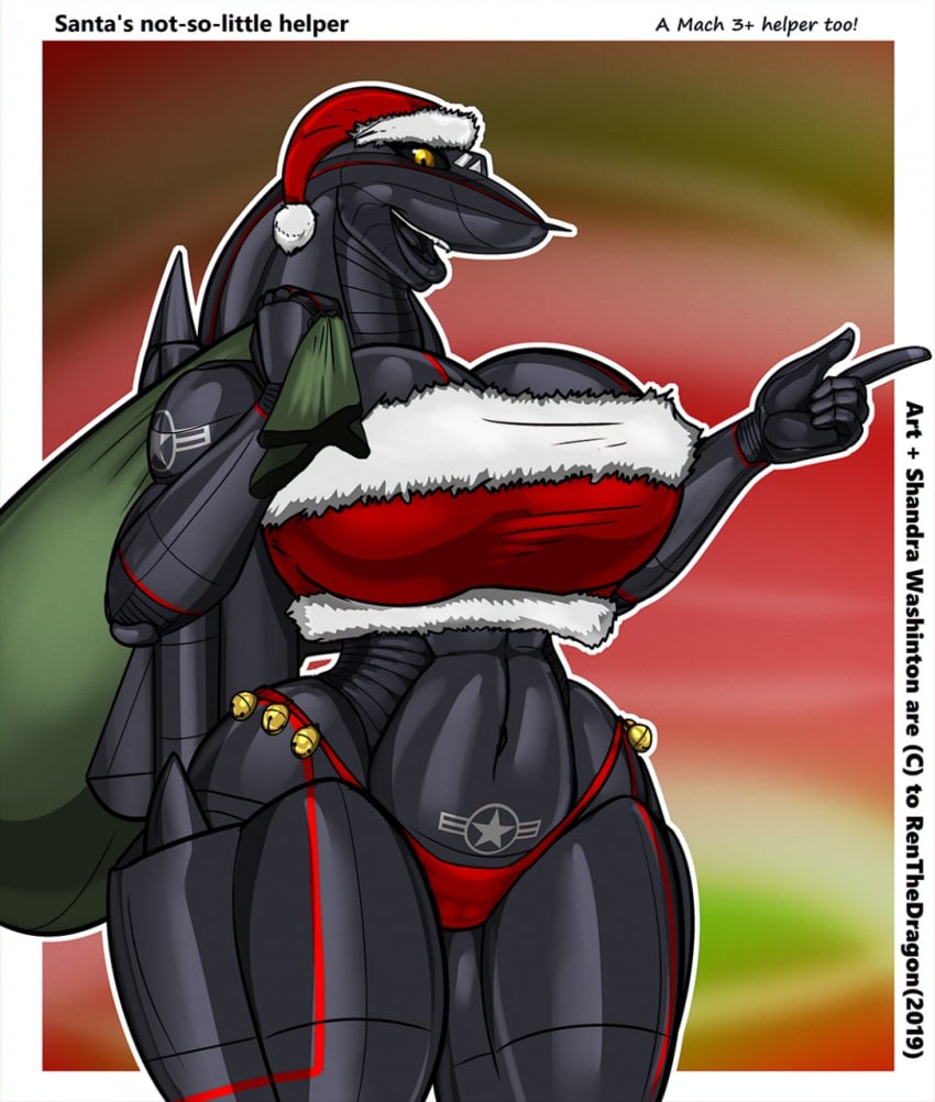 aeromorph aircraft anthro female living_aircraft living_machine panties renthedragon santa_costume sr-71 tagme