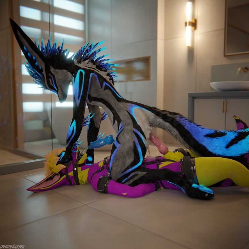 1:1 3d_(artwork) 4k absurd_res animal_genitalia animal_penis anthro anthro_on_anthro arms_tied ass balls bathroom bathroom_floor biped blender_(software) blender_cycles blindfold blue_body blue_fur blue_penis bodily_fluids bondage bondage bondage_gear bound canid canine canine_genitalia canine_penis claws clothing cuff_(restraint) cuffs_(clothing) cum cum_drip cum_dripping_from_anus cum_dripping_from_penis cum_in_ass cum_inside cum_on_belly cum_on_body cum_on_butt digital_media_(artwork) dominant dominant_male dragonplayer dragonplayer_(character) drinking drinking_urine dripping duo ejaculation erection feet forced fox fur gag gagged genital_fluids genitals grey_body hair hand_in_mouth hand_on_head hands_behind_back harness hi_res hindpaw humiliation inside kneeling knot latex latex_clothing legs_tied looking_at_another lying male male/male male_peed_on male_peeing male_peeing_on_male mammal multicolored_body muzzle_gag on_back on_ground open_mouth orgasm paws peeing penis pink_penis pinned_to_floor purple_body reflection restraints rexouium ring_gag sex sitting_on_another slim slim_anthro slim_male slim_sub smile spread_legs spreading submissive submissive_male tail teasing teasing_with_butt teom99 tight_clothing toilet_slave urine urine_in_mouth urine_on_face urine_stream watersports white_body yellow_body