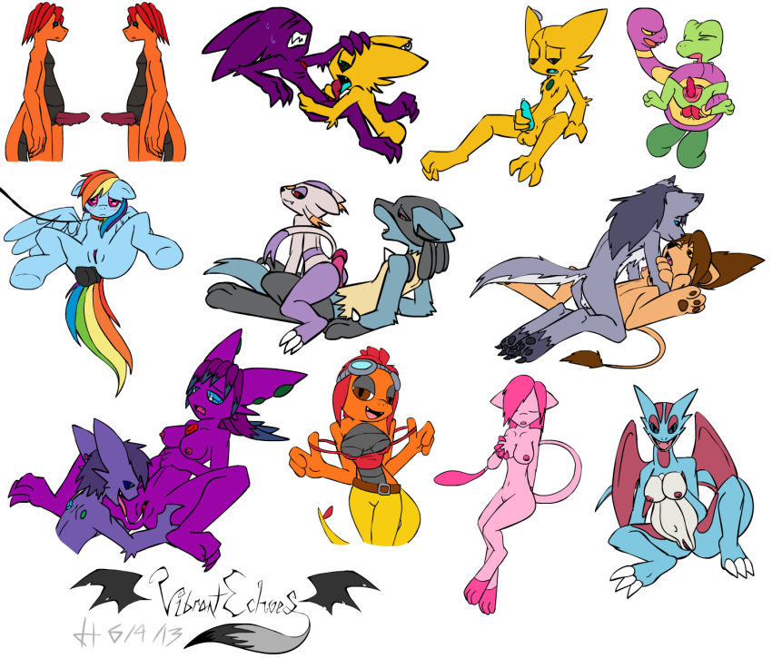 2013 crossover ekans foxred64 friendship_is_magic lucario mew mienshao my_little_pony nintendo pokemon pokemon_(species) rainbow_dash_(mlp) sableye salamence scrafty smooth_skin treecko