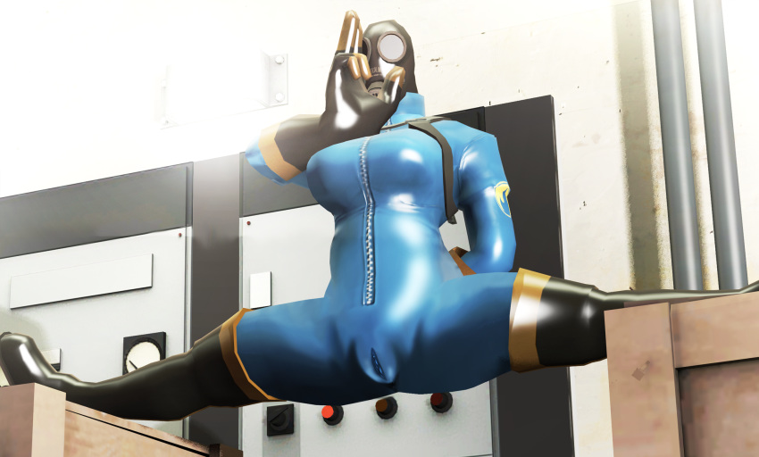 3d bodysuit boots clothes color cup4eney edit edited female female_only fempyro footwear front_view garry's_mod gloves human indoors mask pussy pyro rule_63 solo splits team_fortress_2 vulva