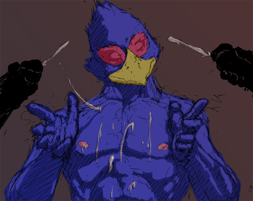 anthro bird closed_eyes closed_mouth color cum ducati falco_lombardi furry furry_only gay male male_only masturbation multiple_males nipples nude star_fox tagme yaoi