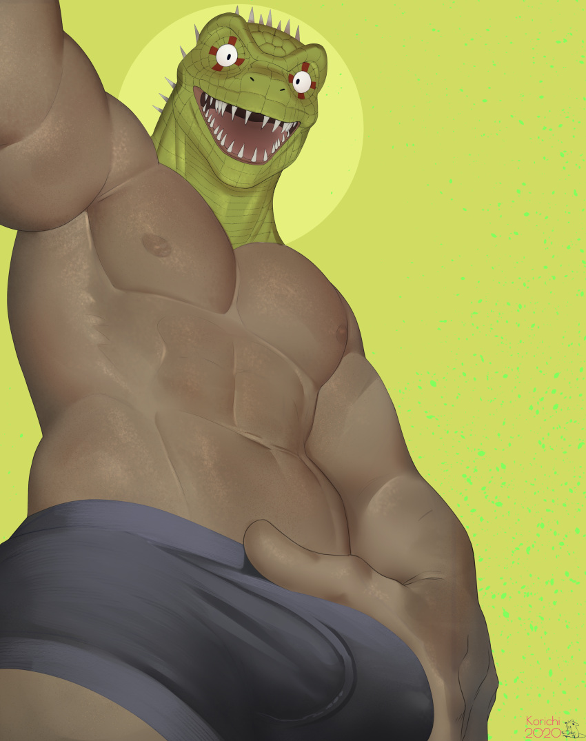 balls bara big_bulge bulge dorohedoro for_a_head kaiman korichi lizard low-angle_view male male_only muscles muscular penis solo solo_male underwear underwear_only