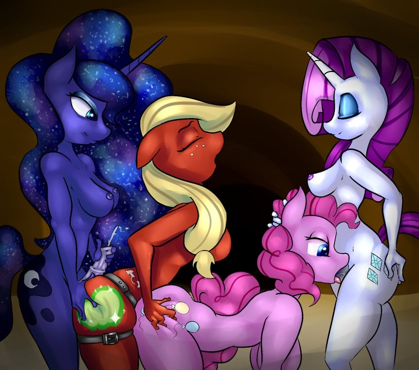 areola big_macareina_(mlp) big_macintosh big_macintosh_(mlp) breasts busty cleavage fellatio friendship_is_magic furry futanari futarare intersex my_little_pony nipples oral pinkie_pie_(mlp) princess_luna_(mlp) rarity_(mlp) rule_63 smooth_skin strap-on themessengerboy