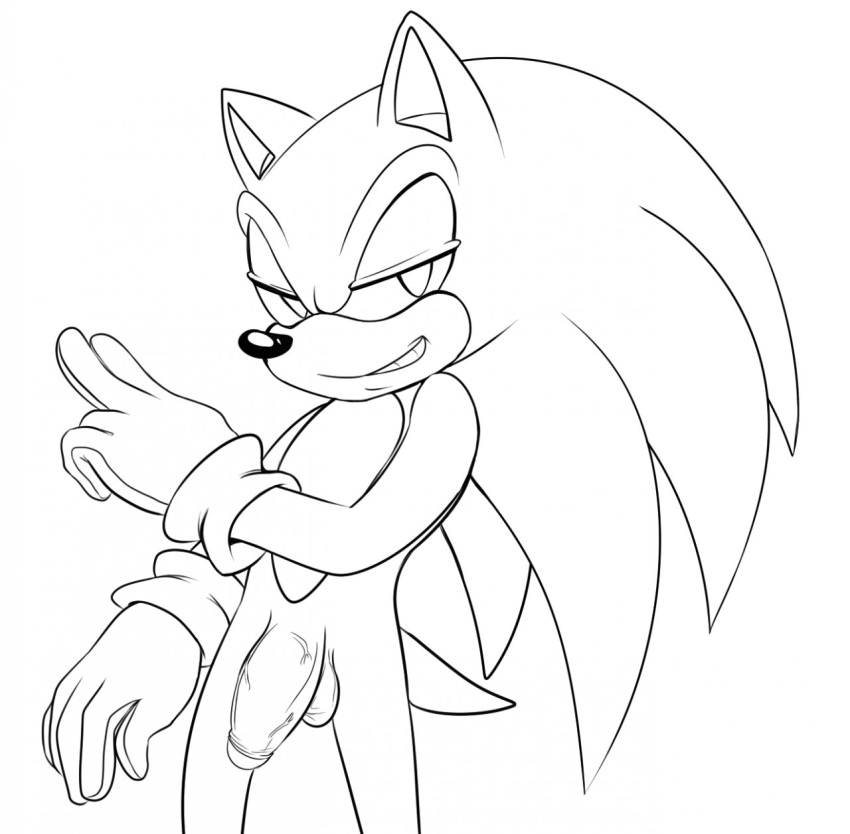 anthro flaccid front_view fur furry gloves hedgehog male male_only monochrome nude penis pinkthehedgehog2 smile solo sonic_(series) sonic_the_hedgehog standing tagme