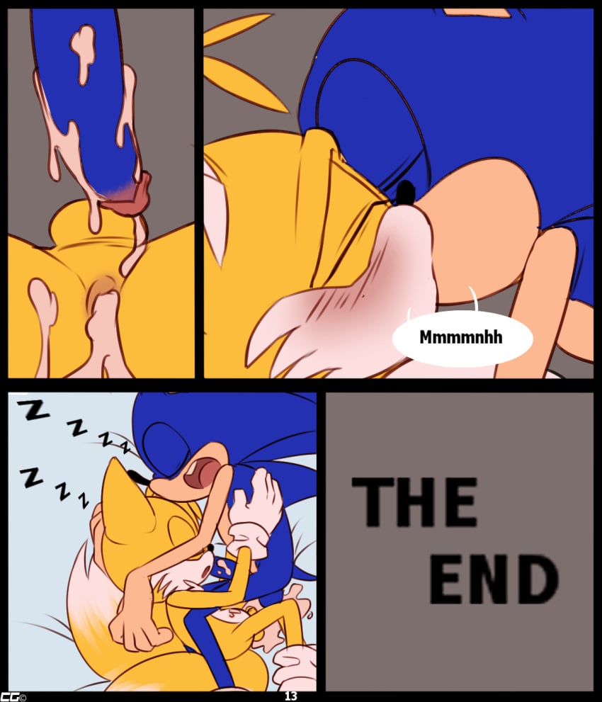 2015 after_sex blue_fur blush crazedg cum cum_in_ass cum_inside cum_on_penis english_text fur furry green_eyes hedgehog kissing male male_only mammal multiple_males penis sonic_(series) sonic_the_hedgehog tails text yaoi