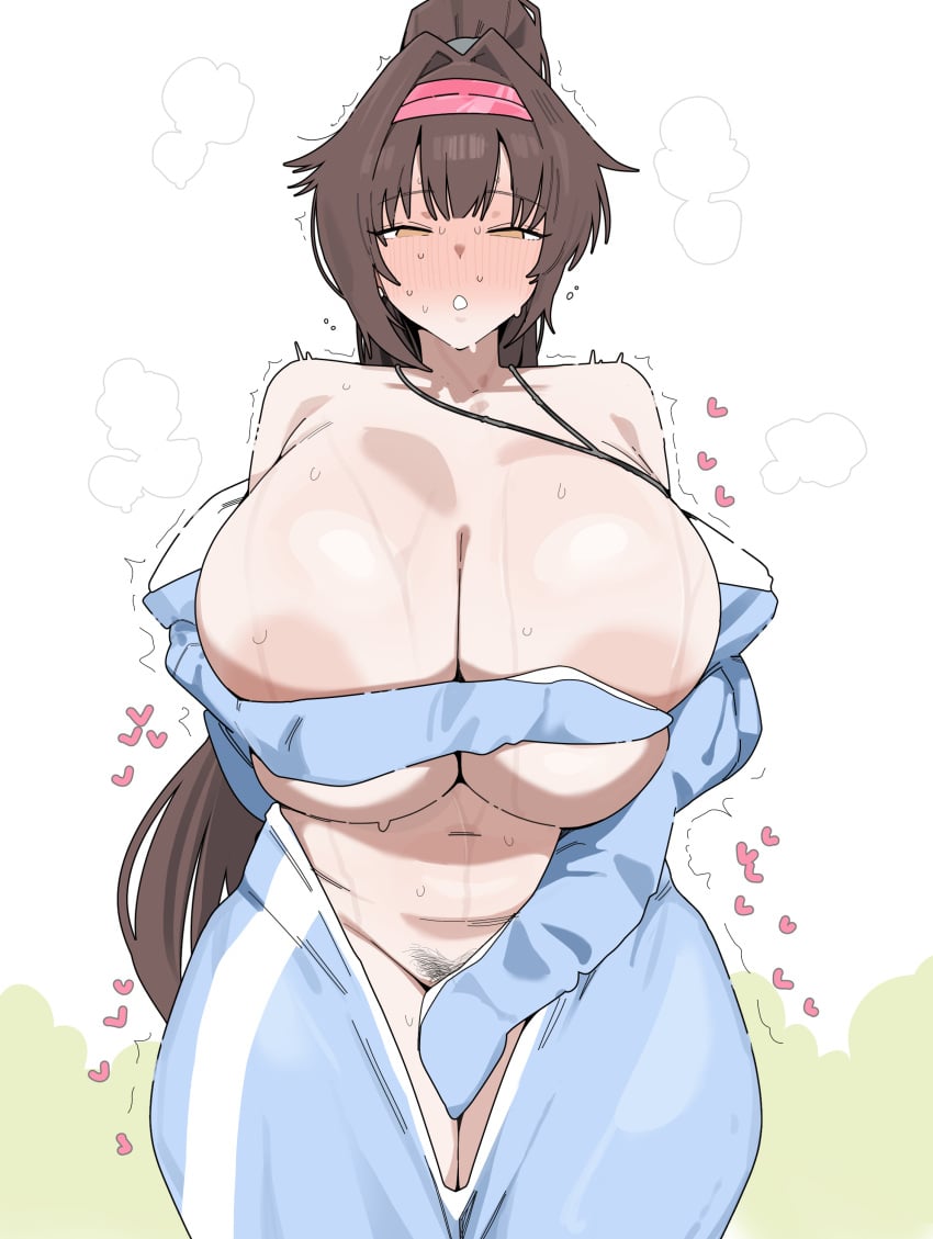 1girls 2026 2d 2d_(artwork) areola areola_slip areolae areolae_slip belly belly_button big_areola big_breasts breasts breasts_bigger_than_head brown_hair citizen_k color colored covered_nipples covering covering_breasts covering_crotch embarrassed embarrassed_female female female_focus female_only goddess_of_victory:_nikke heart heart_symbol huge_breasts large_breasts light-skinned_female light_skin long_hair marciana_(marine_study)_(nikke) marciana_(nikke) massive_breasts open_mouth ponytail pubic_hair shaking simple_background solo solo_female solo_focus standing sweat sweating tremble_spikes trembling voluptuous voluptuous_female white_background wide_hips yellow_eyes