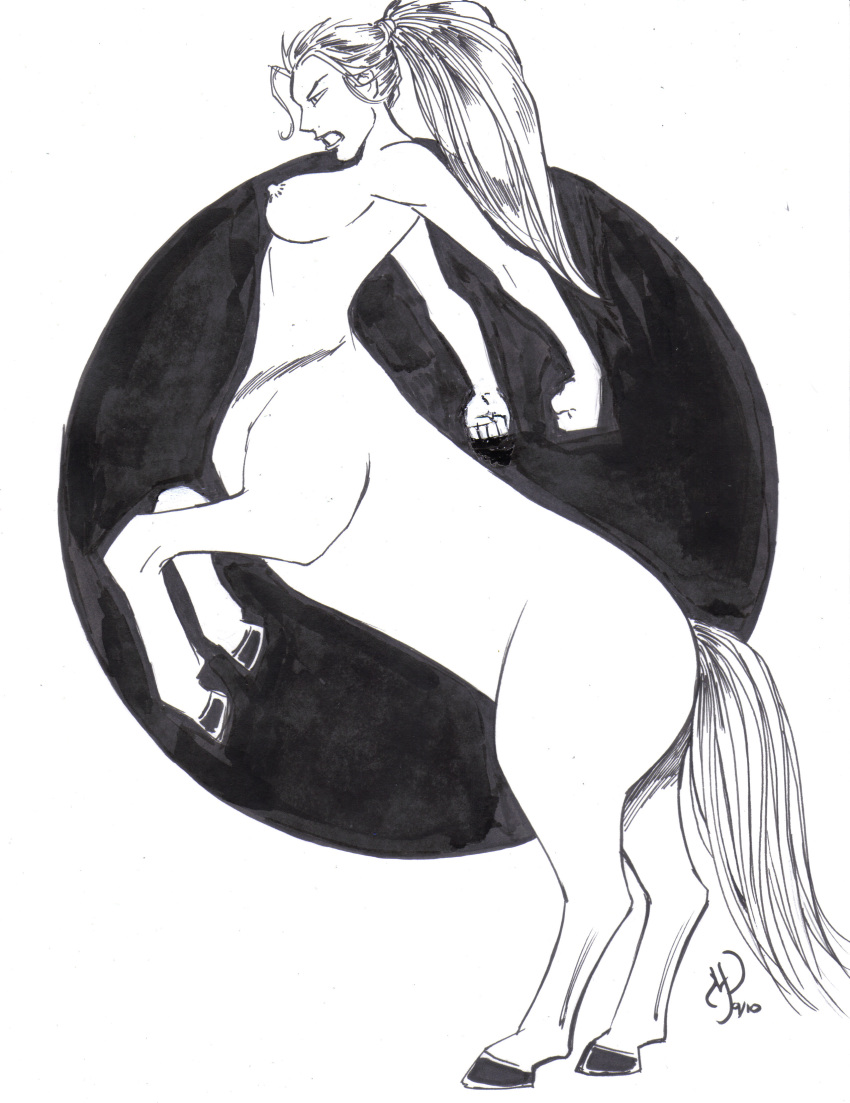 breasts centaur drawn female greek_mythology michael_powell monochrome mythology taur