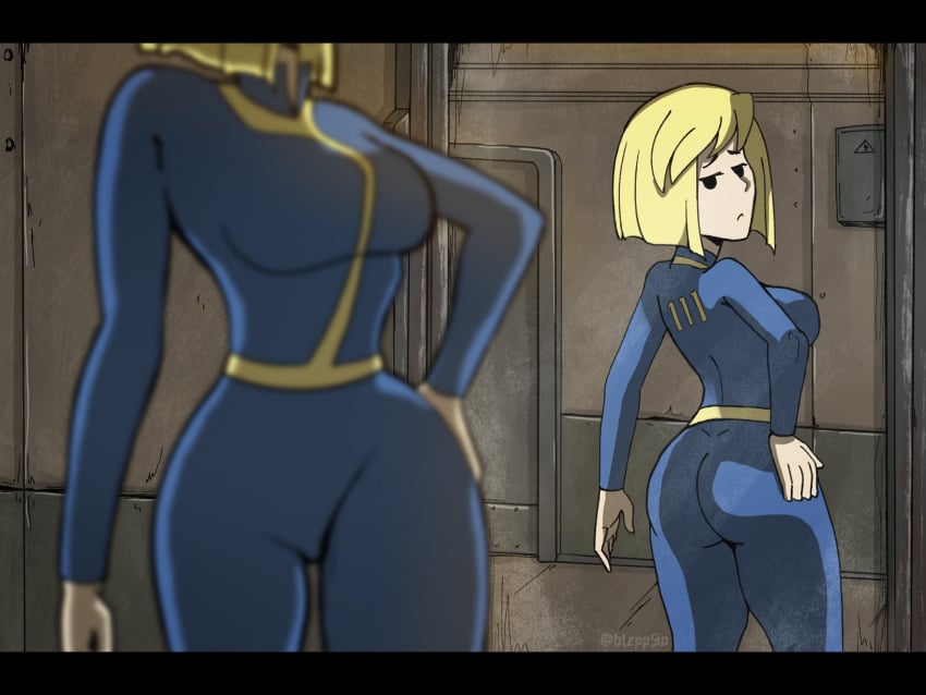 1girls ass bethesda_softworks big_ass blonde_hair fallout female female_only scene_reference solo tagme_(artist) vault_girl