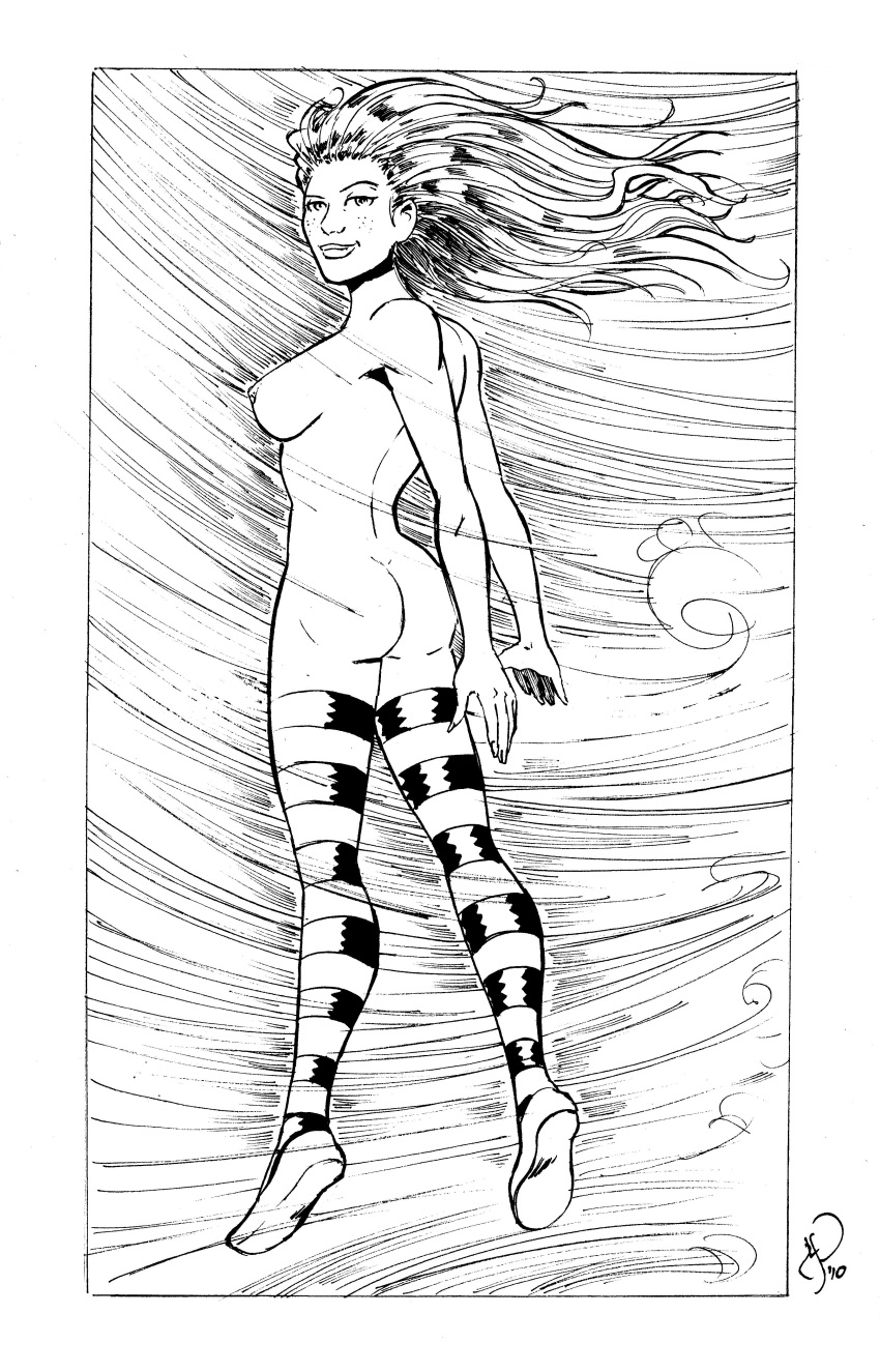 1girls 2010 cyclone_(dc) dc dc_comics female female_only justice_society_of_america maxine_hunkel michael_powell monochrome solo uncensored