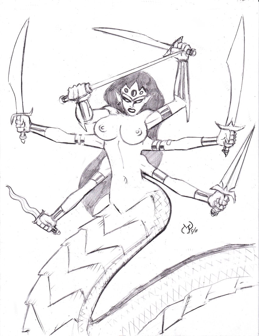 black_and_white dungeons_and_dragons marilith michael_powell sketch tagme