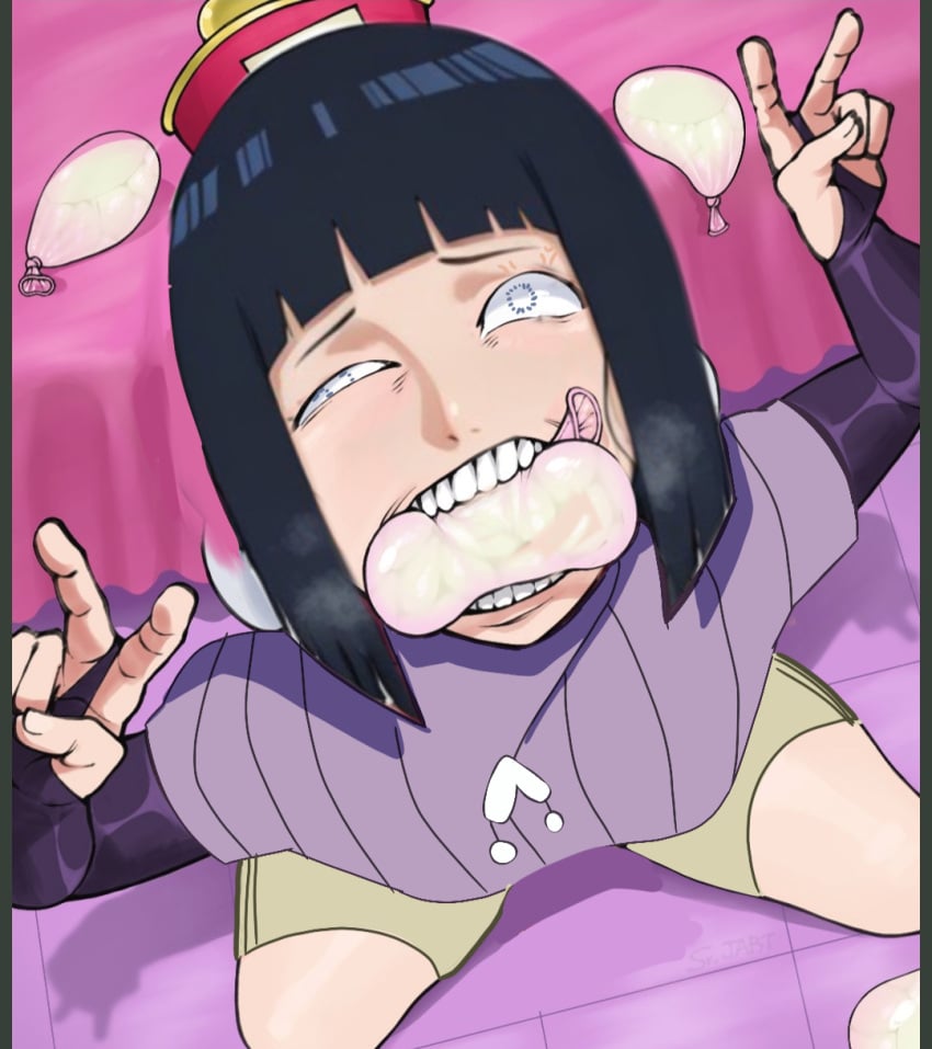 aheagao ai_assisted big_breasts big_thighs biting_condom boruto:_naruto_next_generations condom condom_balloon condom_in_mouth hyuuga_hinata mouth_full_of_cum naruto naruto_(series) sitting uzumaki_hinata