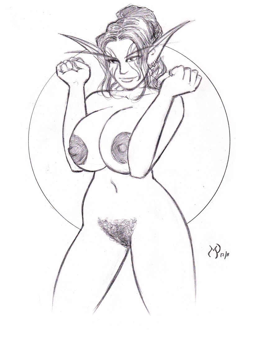 black_and_white female michael_powell night_elf sketch tagme world_of_warcraft